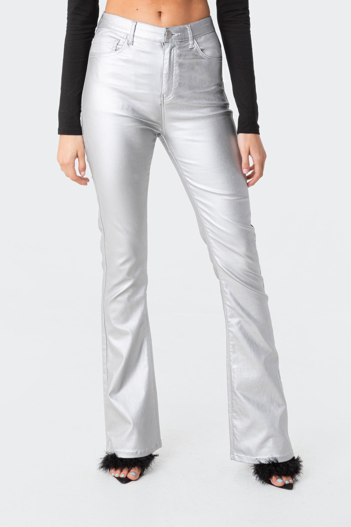 Luna Faux Leather Mid Rise Flared Jeans - Image 2