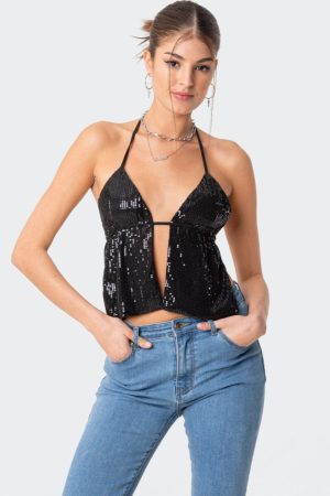 Estelle Open-Back Sequin Top