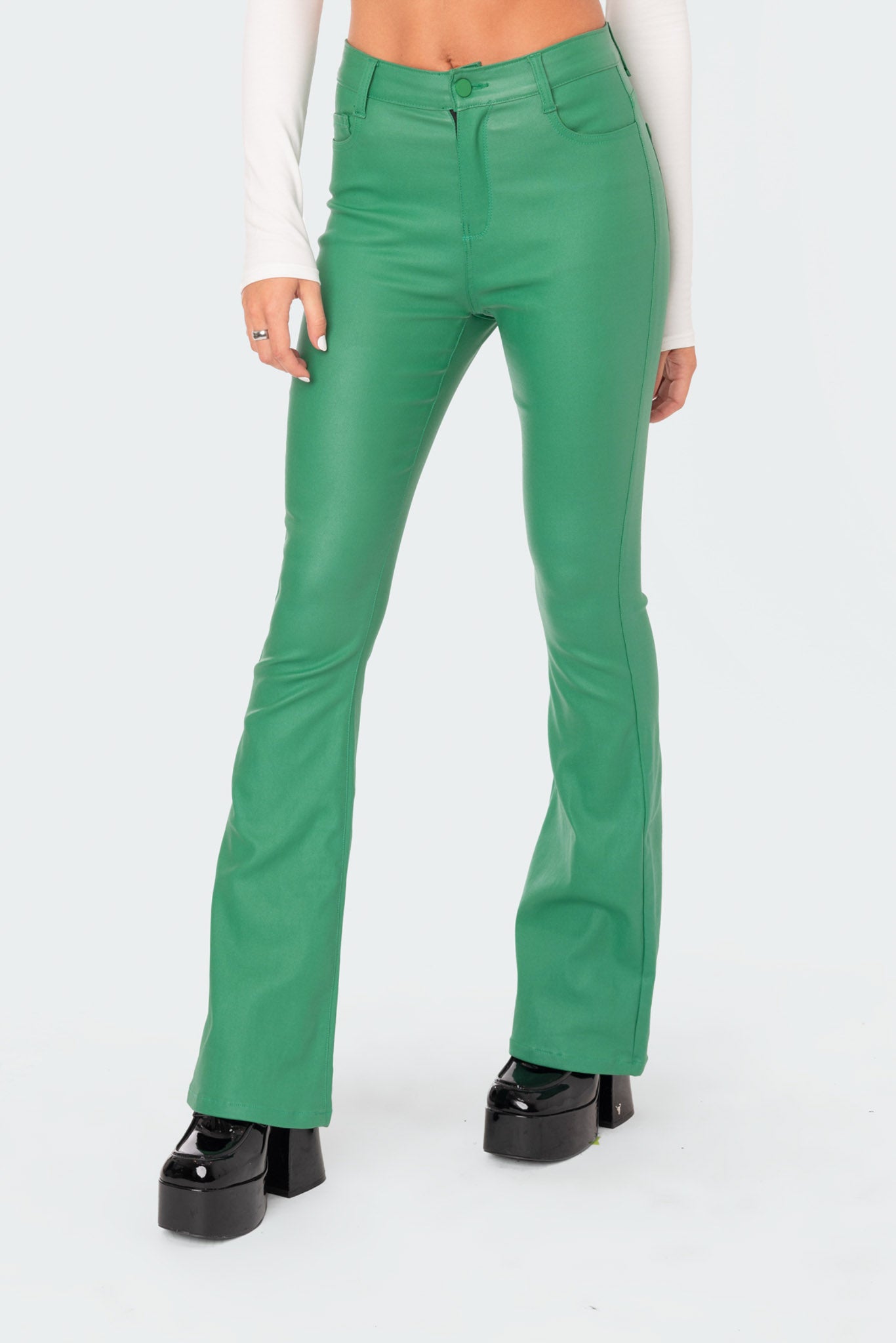Luna Faux Leather Mid Rise Flared Jeans - Image 4