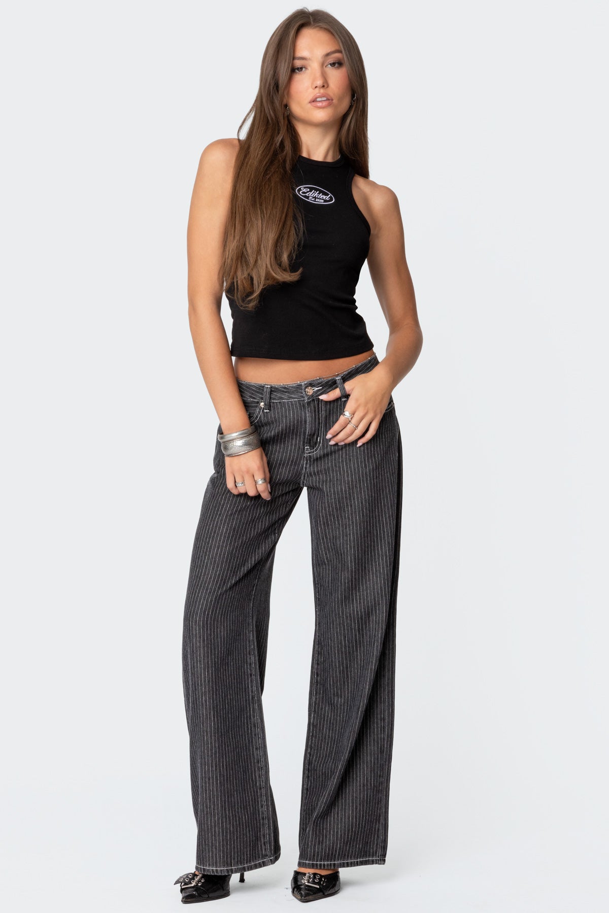 Pinstripe Low Rise Baggy Jeans - Image 5
