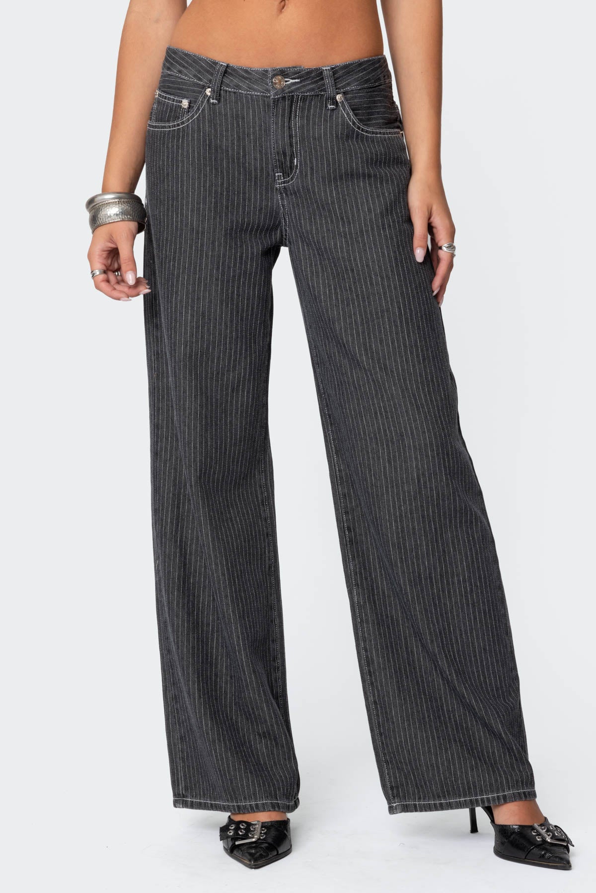 Pinstripe Low Rise Baggy Jeans - Image 2