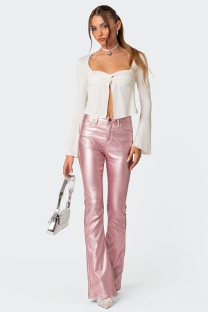 Luna Faux Leather Mid Rise Flared Jeans