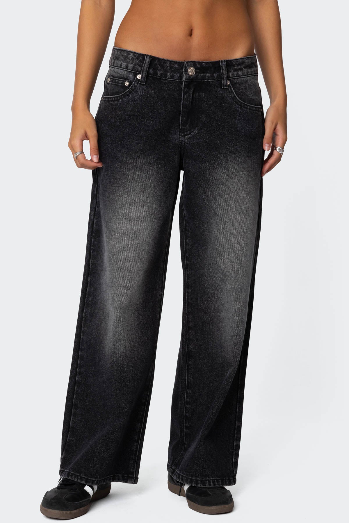 Petite Magda Acid Wash Low Rise Baggy Jeans - Image 2