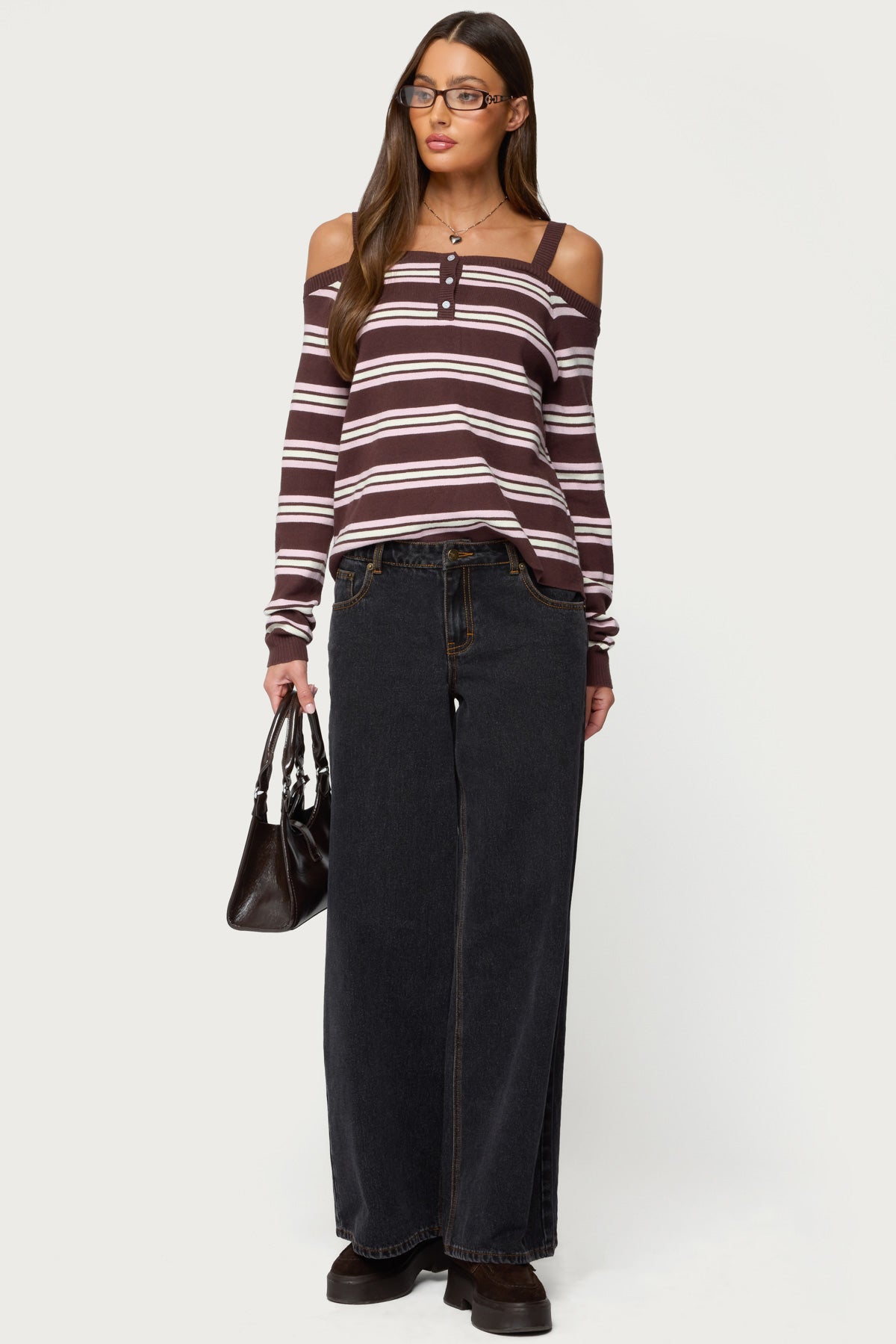 Shyla Off Shoulder Striped Knit Top - Image 2