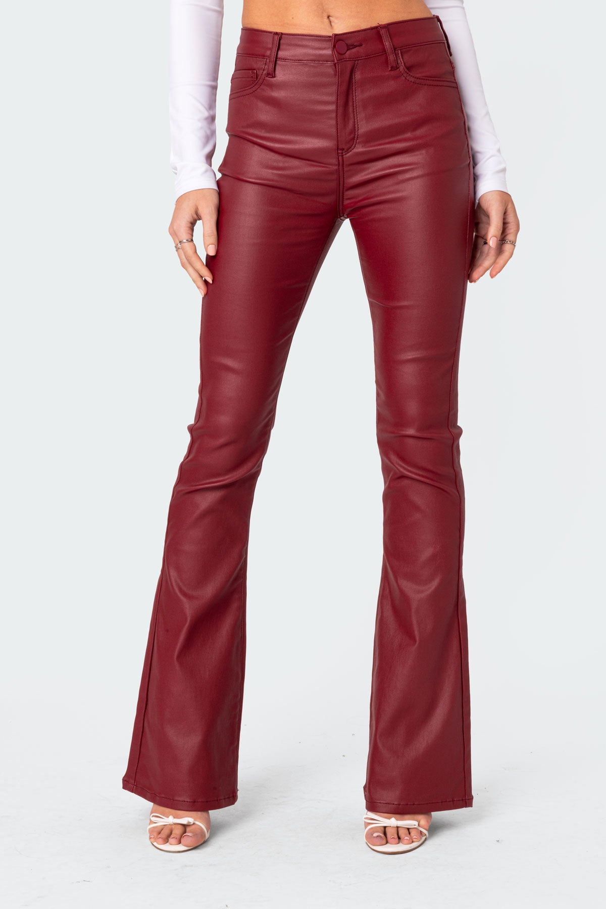 Luna Faux Leather Mid Rise Flared Jeans - Image 2