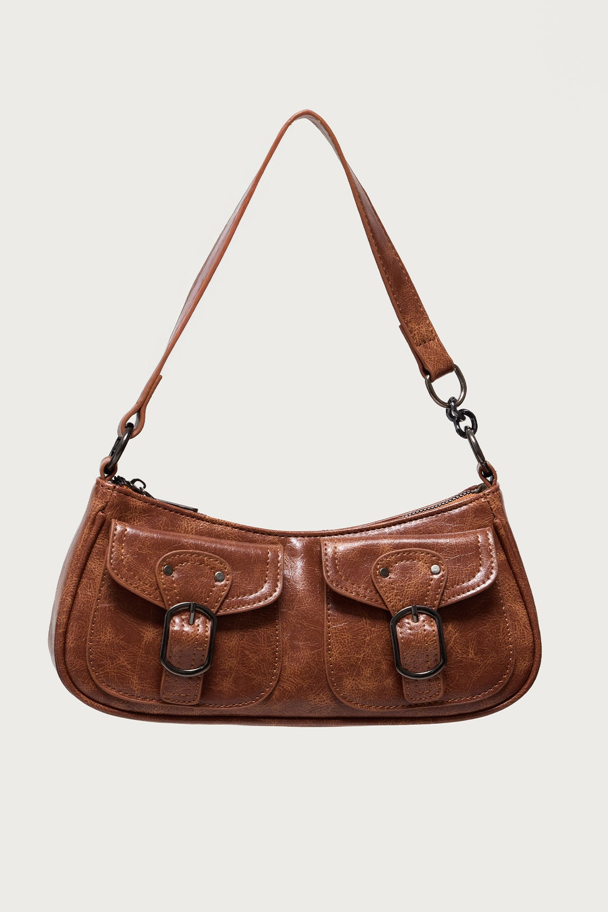 Distressed Faux Leather Buckle Bag - Image 2
