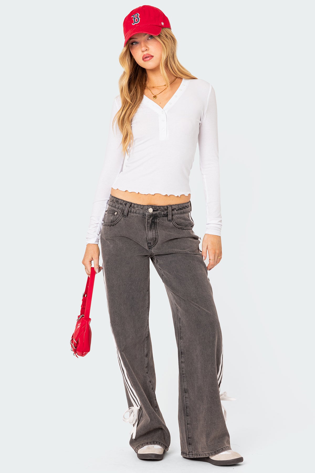 Ribbon Washed Low Rise Baggy Jeans - Image 5