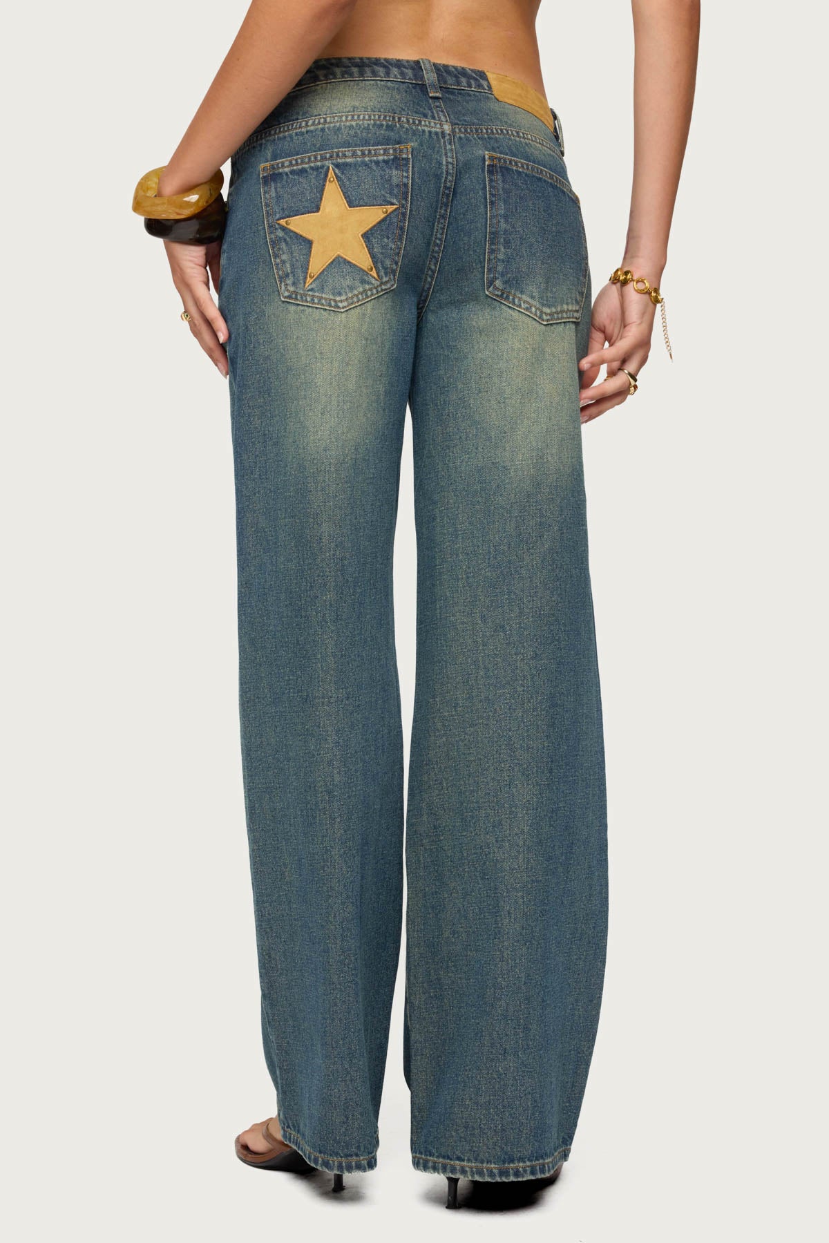 Faux Suede Star Low Rise Baggy Jeans - Image 2