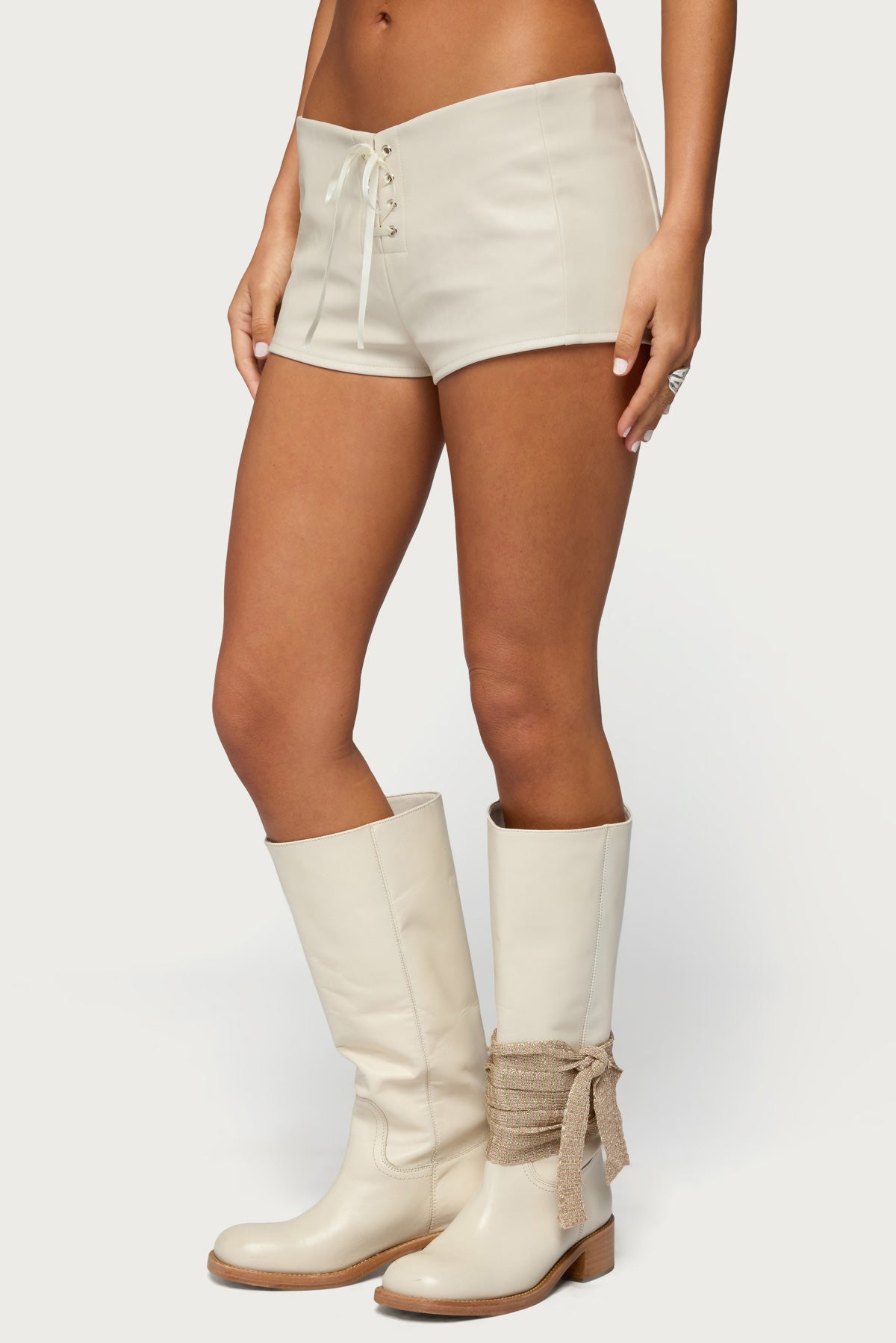 Wilde Lace Up Faux Leather Shorts - Image 4