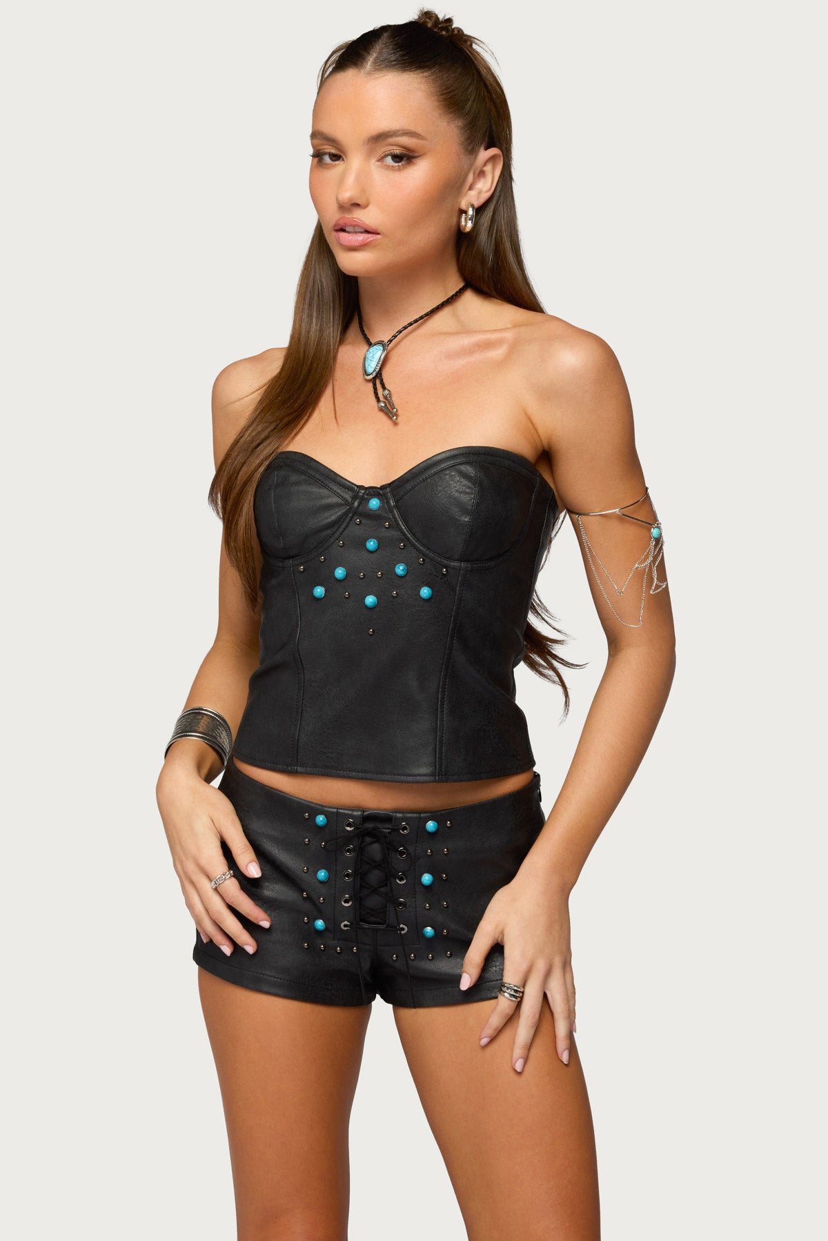Jessica Cupped Faux Leather Strapless Top - Image 2