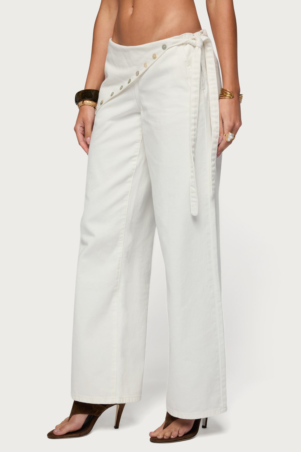 Button Foldover Low Rise Baggy Jeans - Image 4