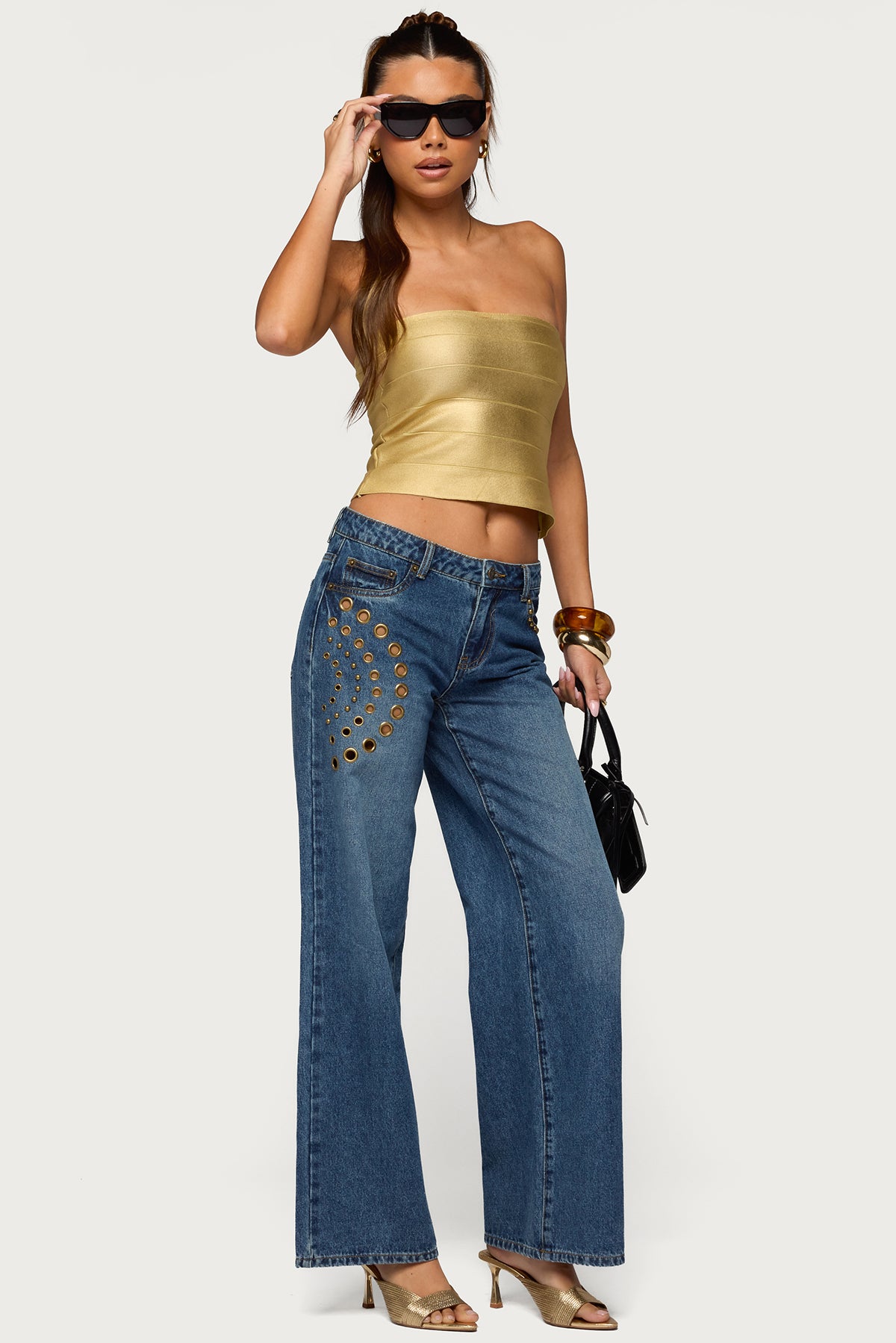 Cecilea Metallic Knit Bandage Tube Top - Image 2