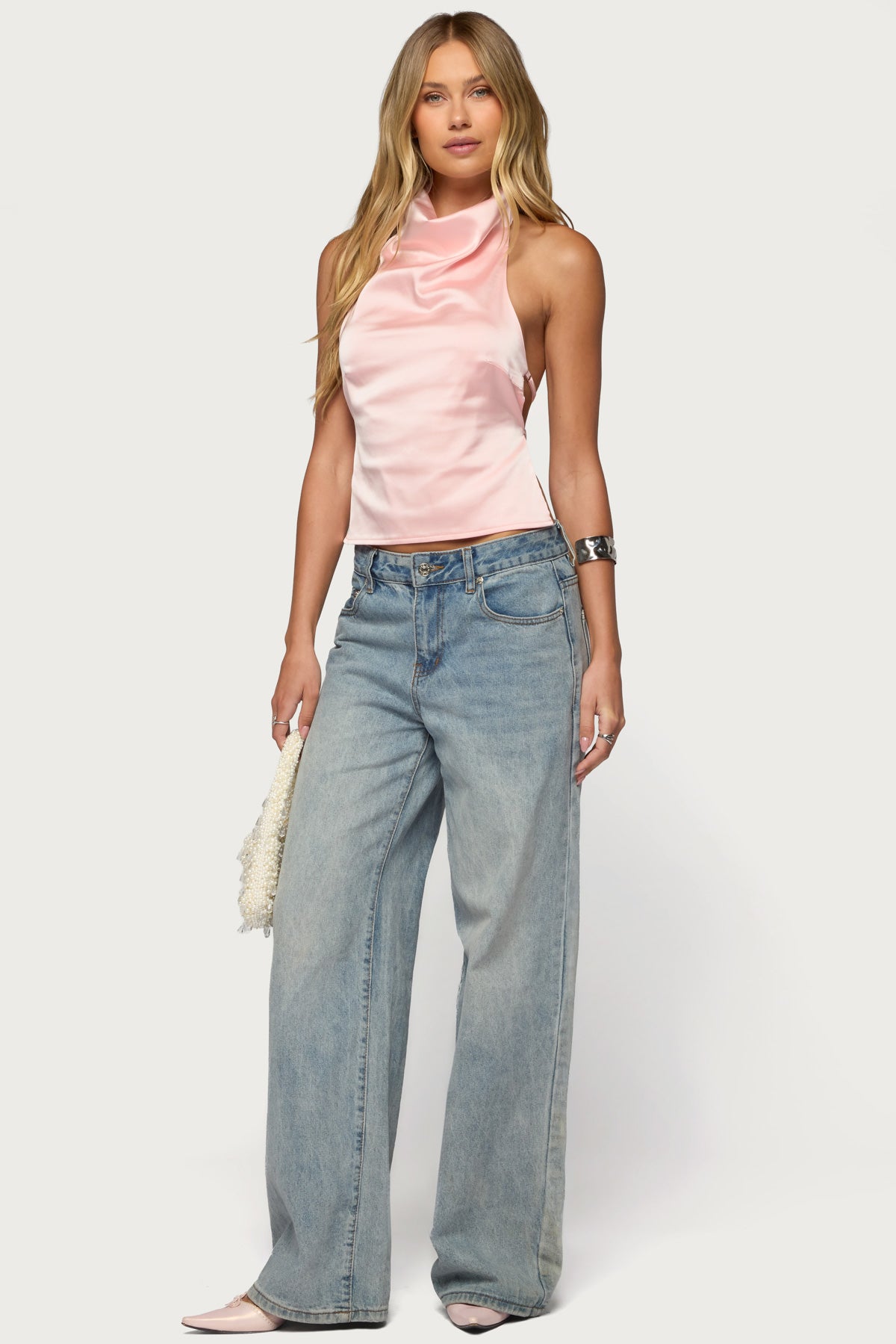 Satin Effect Backless Cowl Neck Top - Image 2