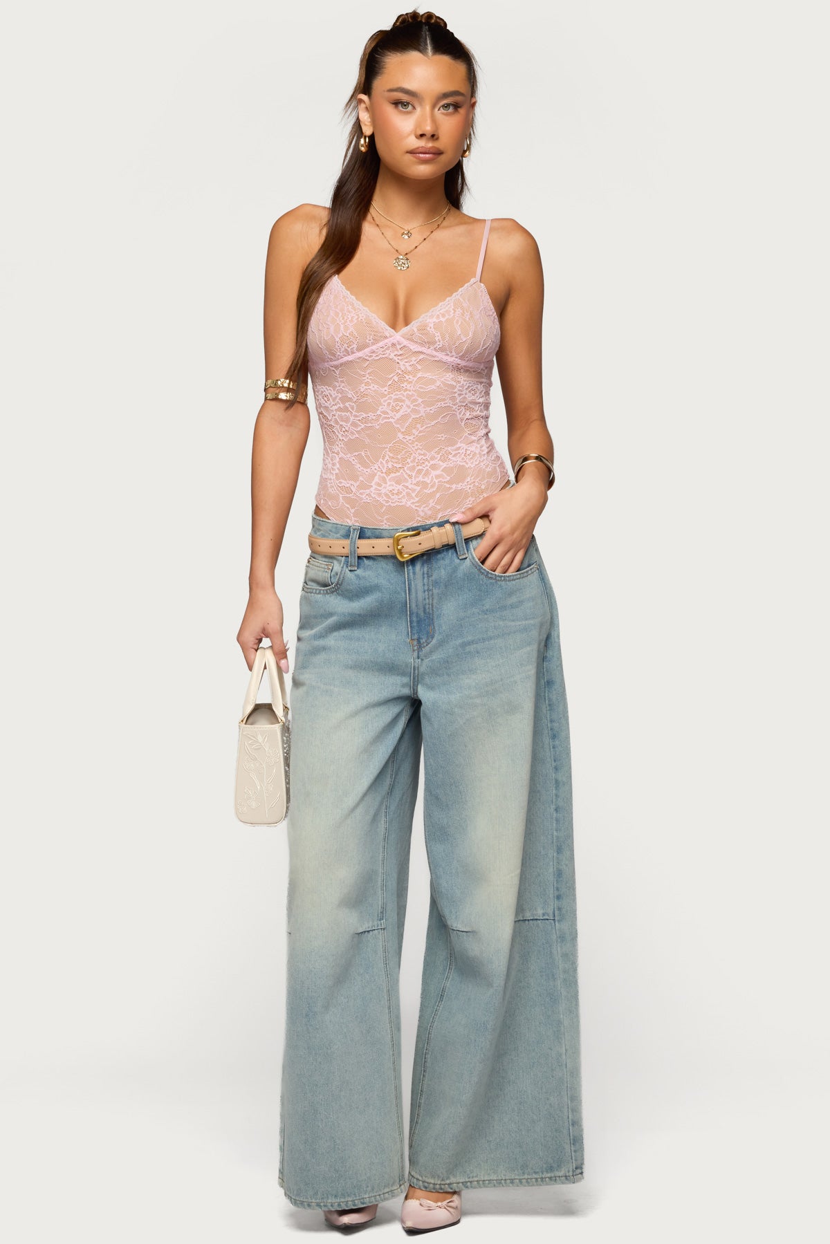 Nolyn Sheer Lace V Neck Bodysuit - Image 2