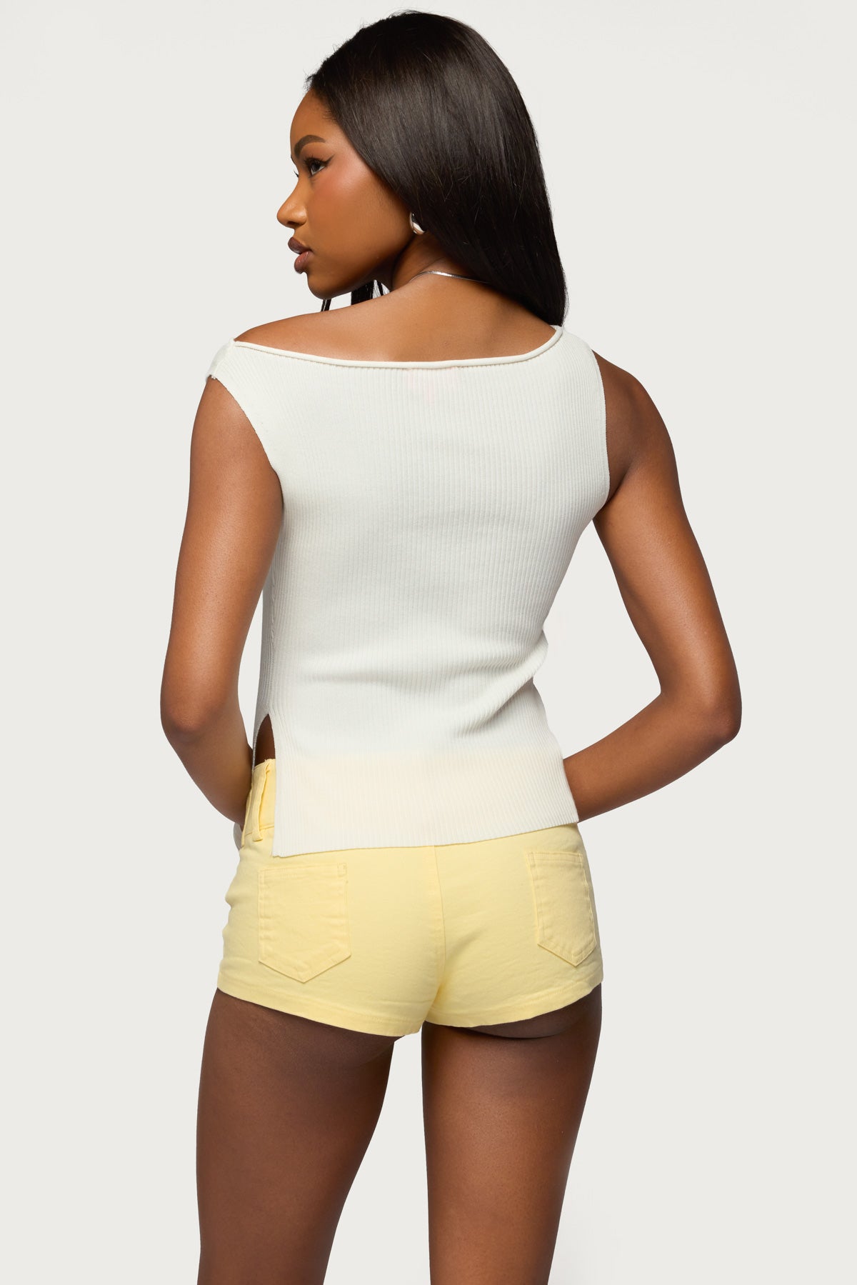 Myrah Asymmetric Off Shoulder Ribbed Knit Top - Image 5
