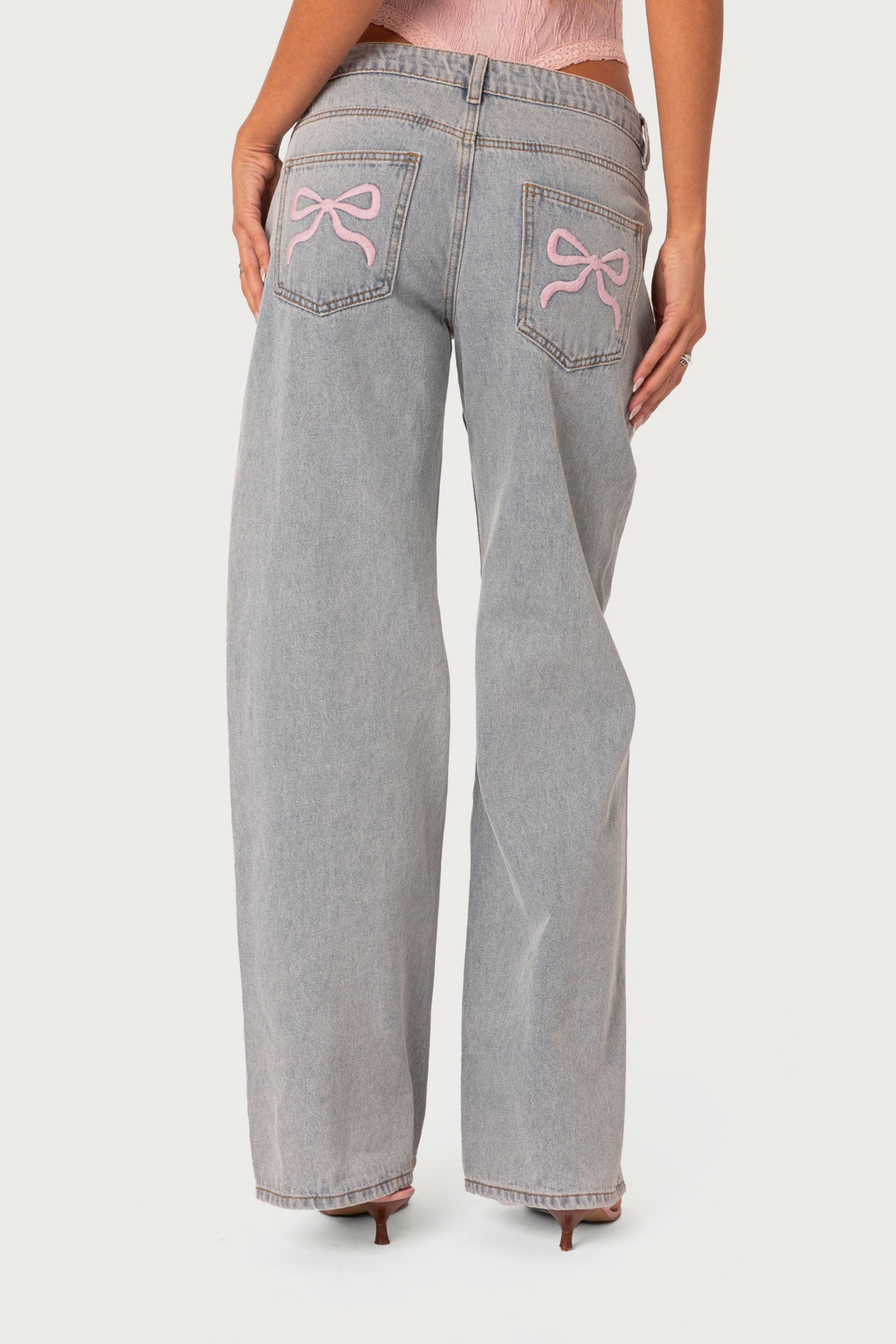 Bow Pocket Low Rise Baggy Jeans - Image 2