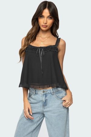 Ruffle Mesh Babydoll Tank Top