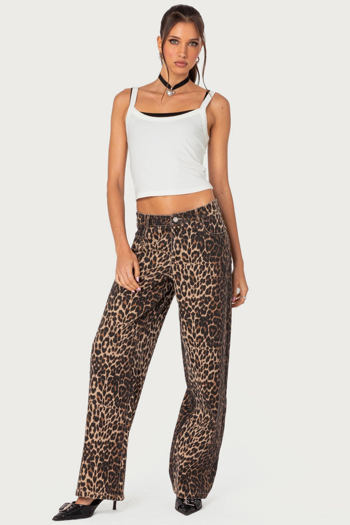 Leopard Printed Low Rise Baggy Jeans - Image 3