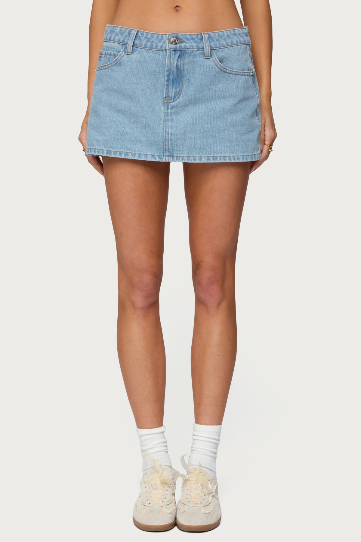 Eyelet Bows Denim Mini Skirt - Image 2