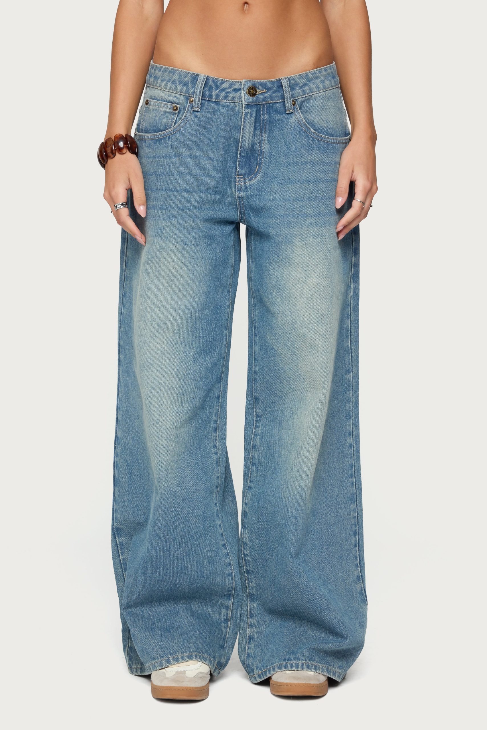 Graphic Vintage Washed Low Rise Baggy Jeans - Image 2