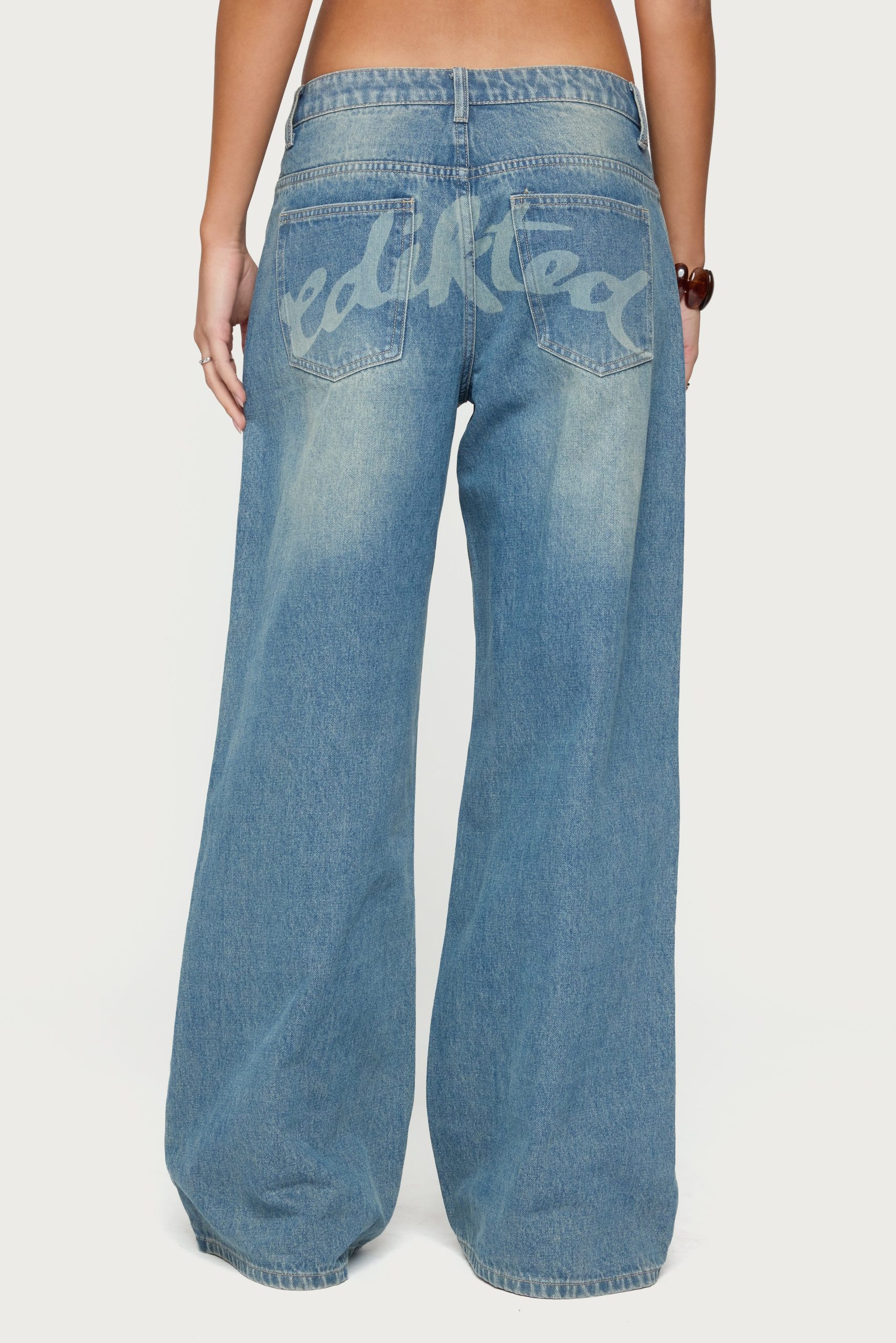 Graphic Vintage Washed Low Rise Baggy Jeans - Image 4