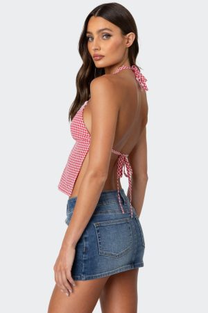 Charmaine Open Back Gingham Top