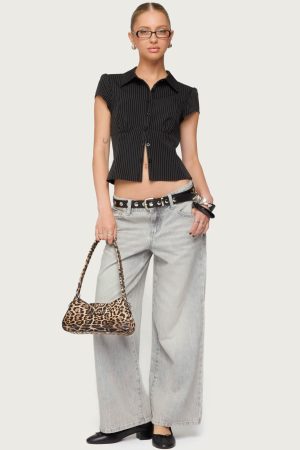 Petite Magda Acid Wash Low Rise Baggy Jeans
