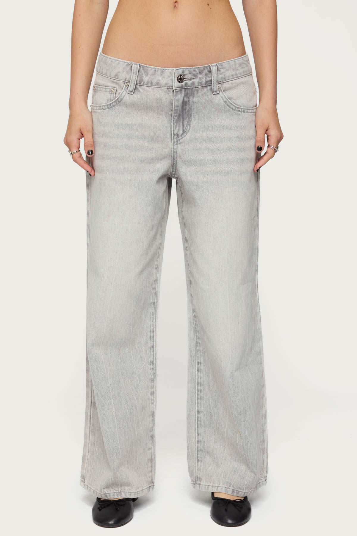 Petite Magda Acid Wash Low Rise Baggy Jeans - Image 2
