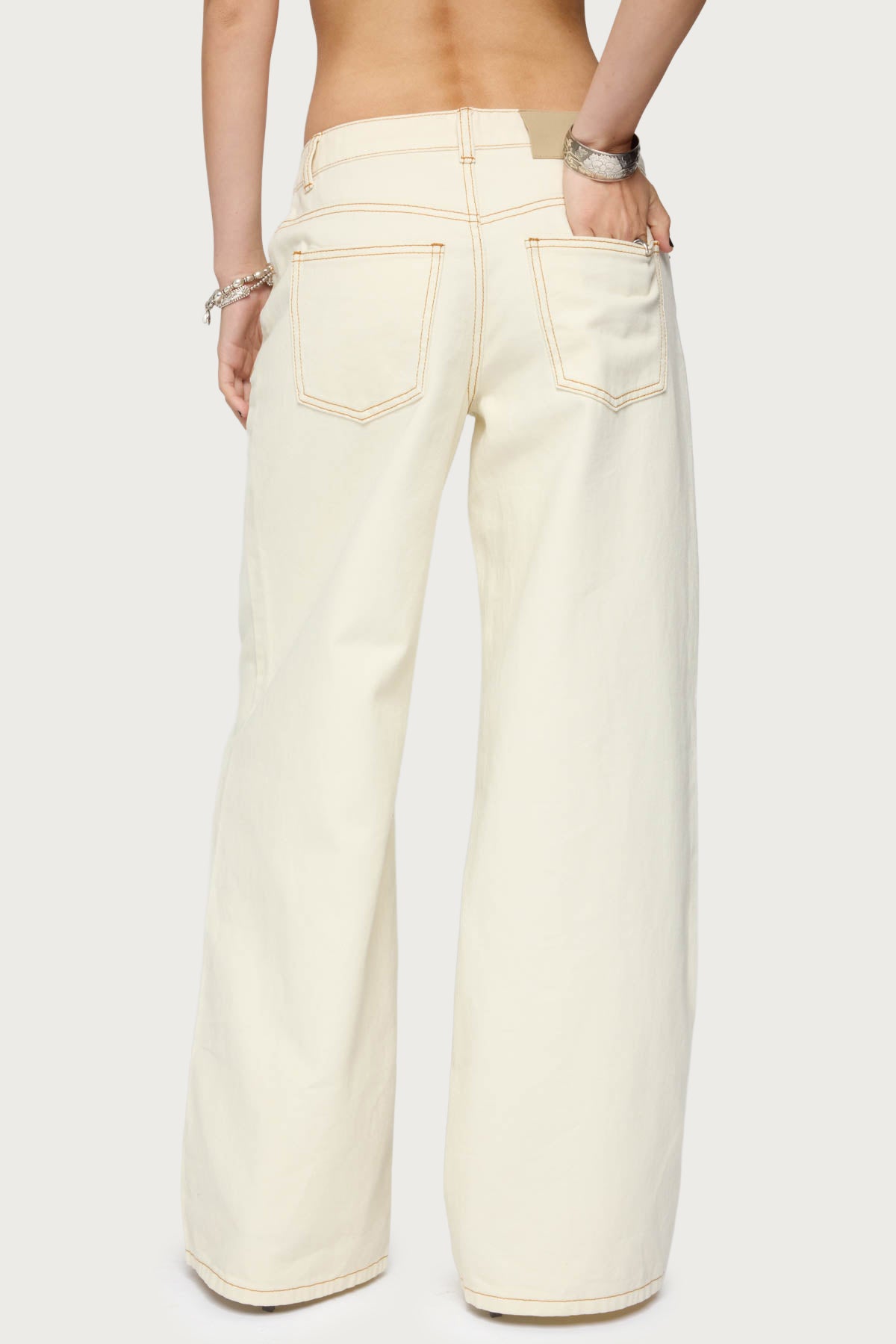 Contrast Stitch Low Rise Baggy Jeans - Image 5