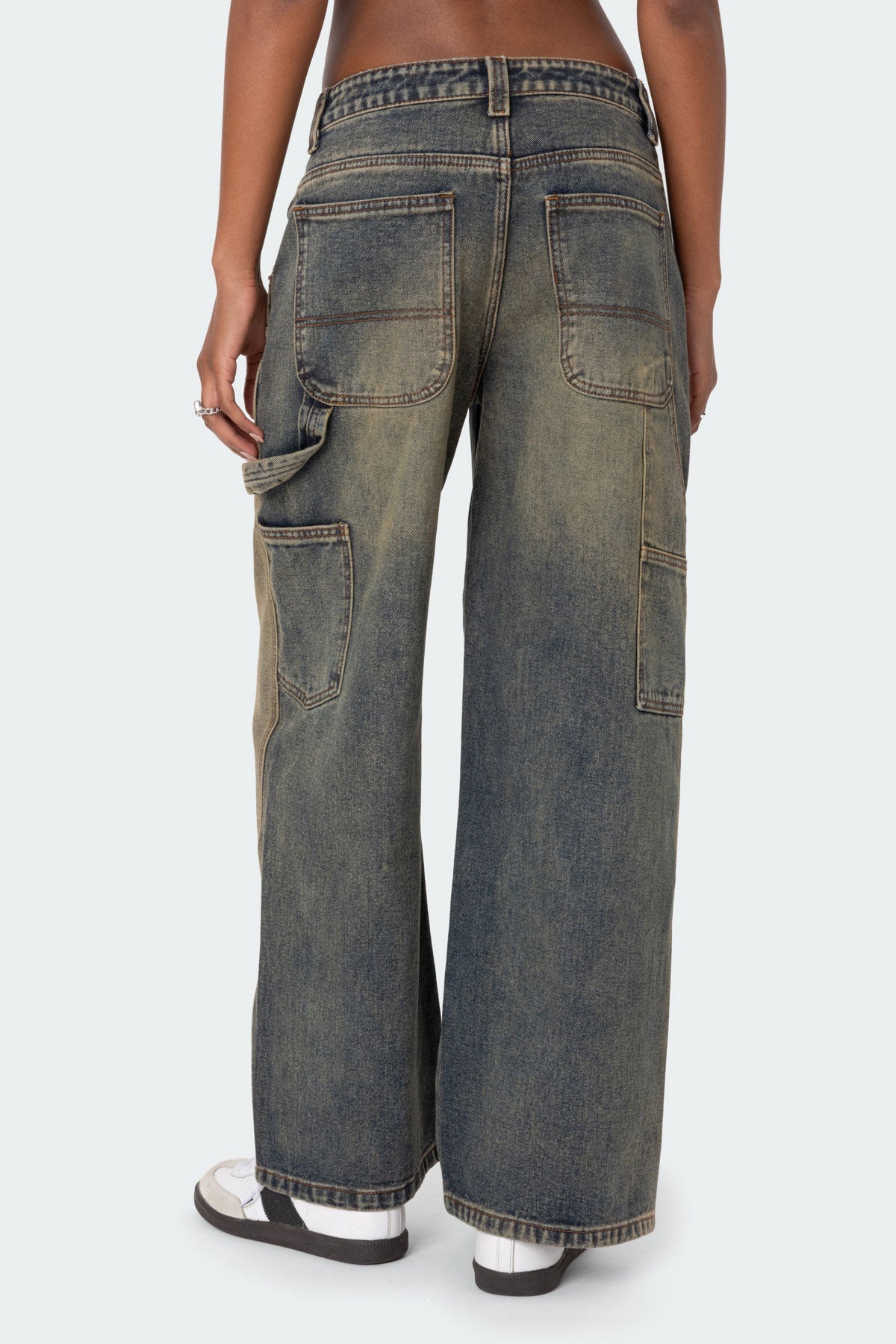 Contrast Panel Washed Mid Rise Baggy Jeans - Image 5