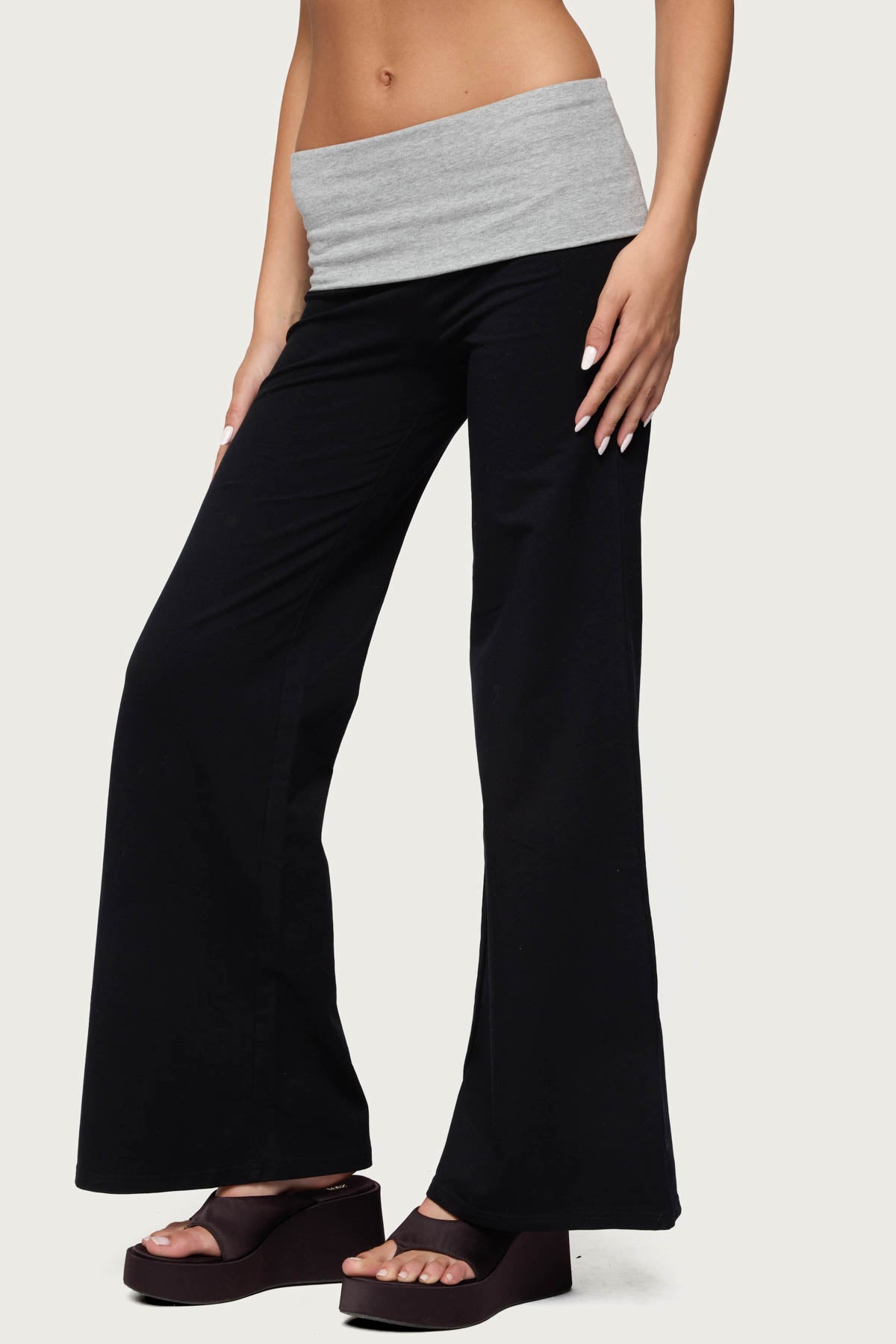 Wide Leg Contrast Foldover Pants - Image 2