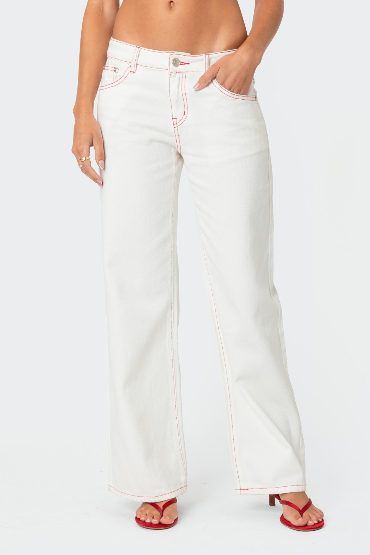 Strawberry Bow Pocket Low Rise Baggy Jeans - Image 4