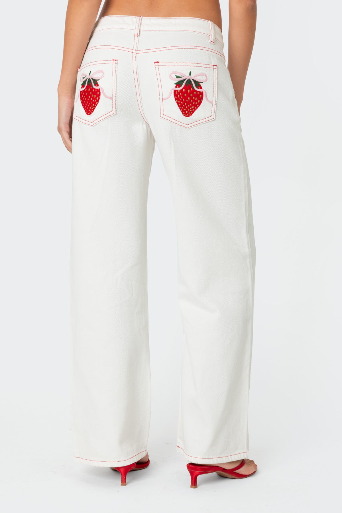Strawberry Bow Pocket Low Rise Baggy Jeans - Image 2