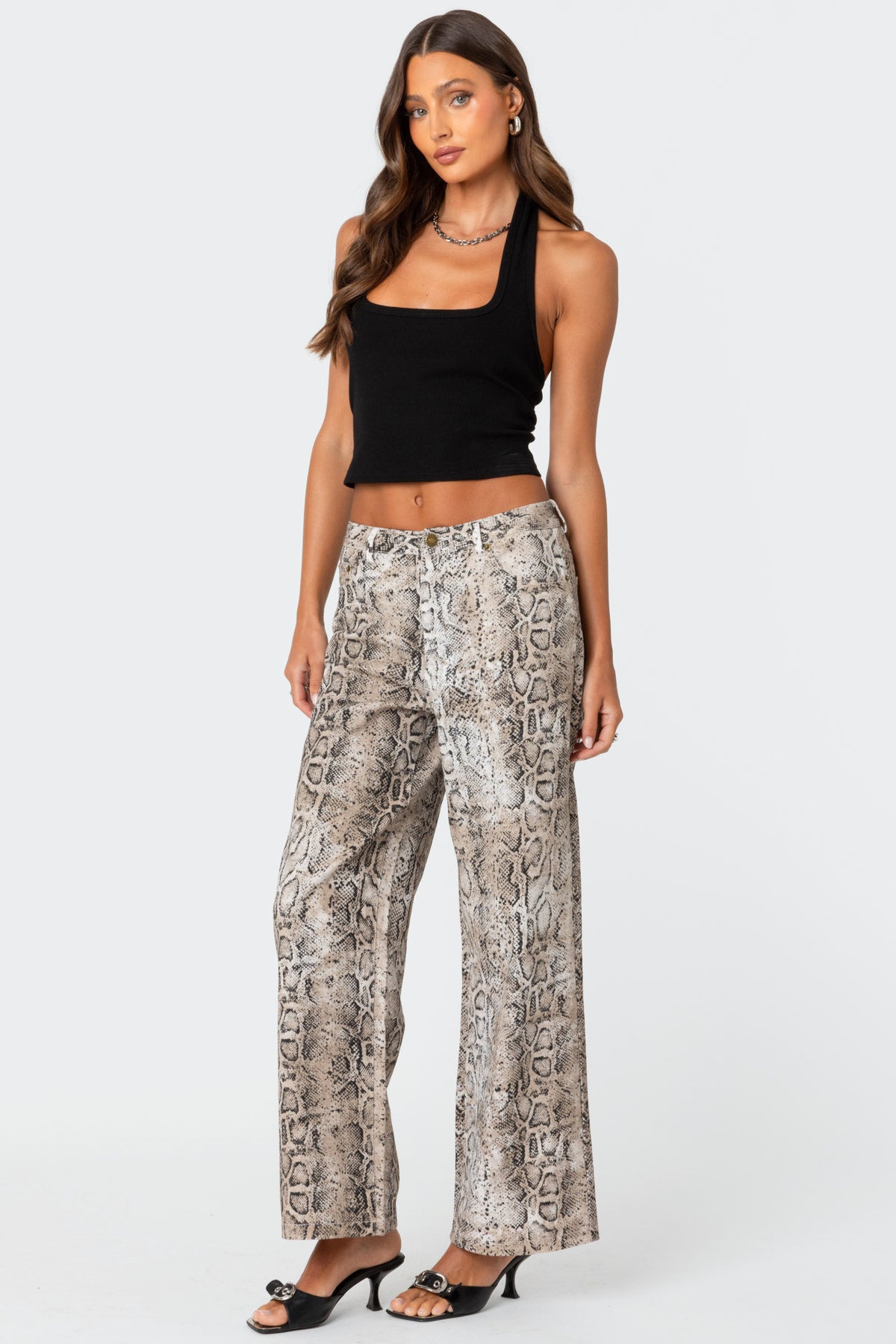 Snakeskin Printed Low Rise Baggy Jeans - Image 3