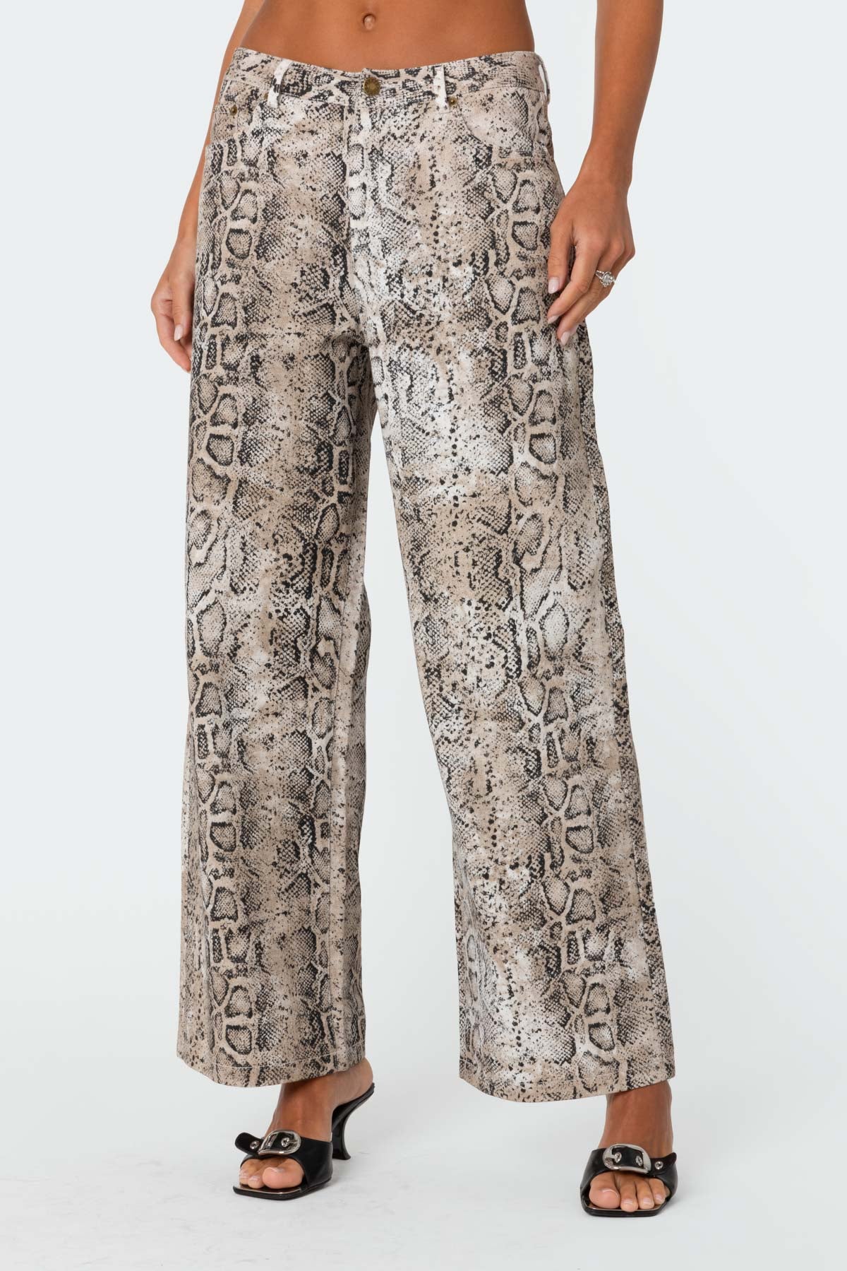 Snakeskin Printed Low Rise Baggy Jeans - Image 4
