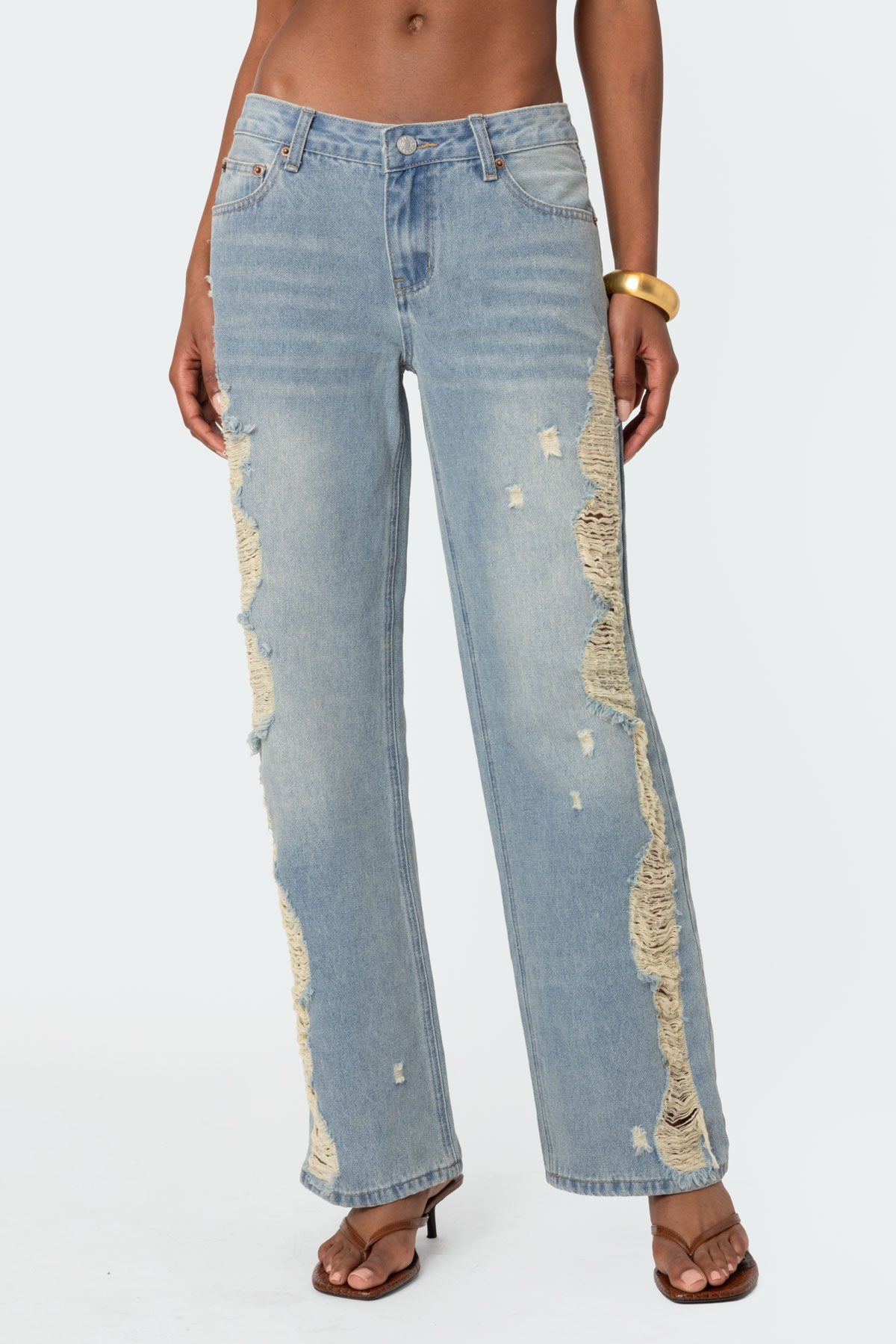 Distressed Washed Low Rise Baggy Jeans - Image 2