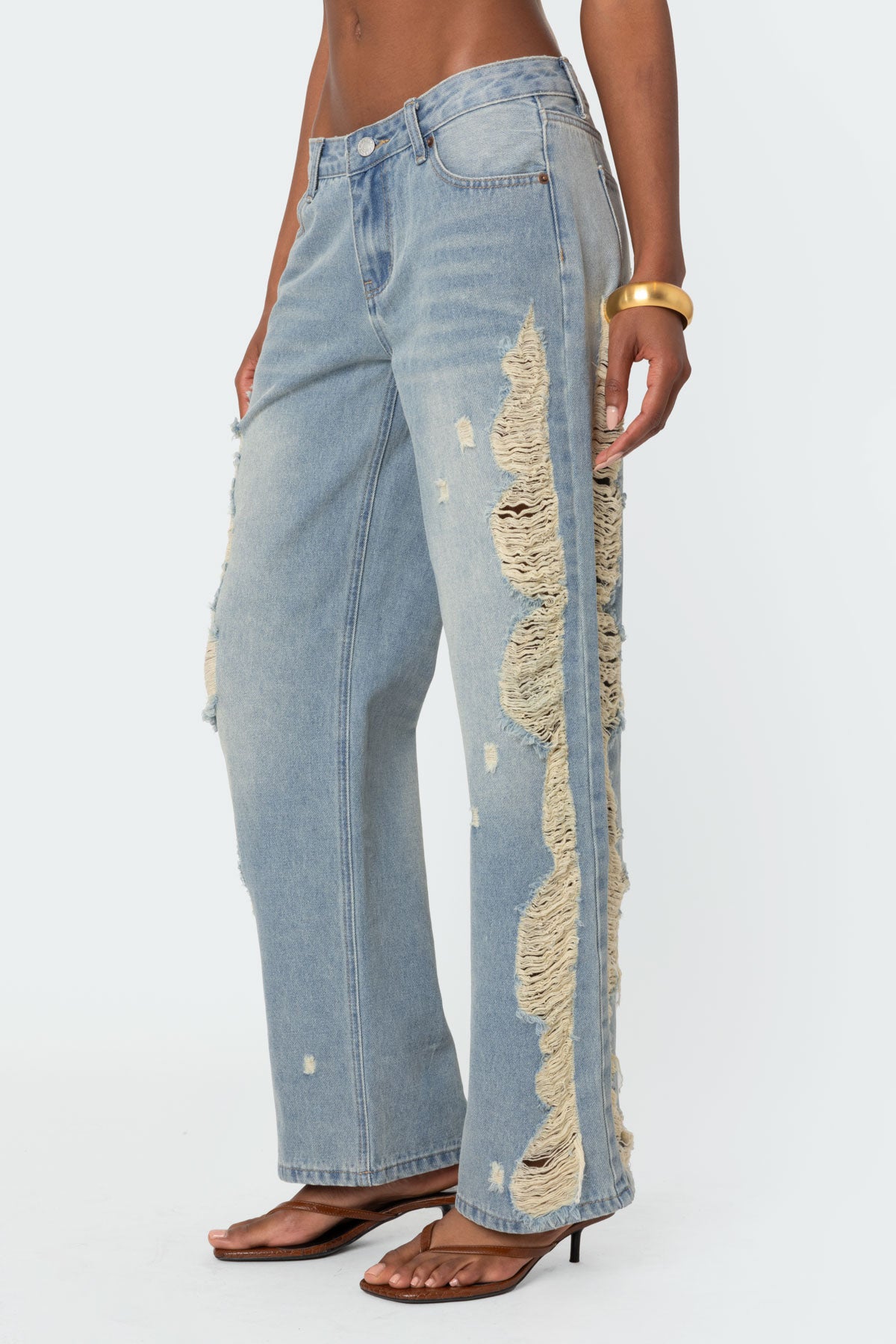 Distressed Washed Low Rise Baggy Jeans - Image 3