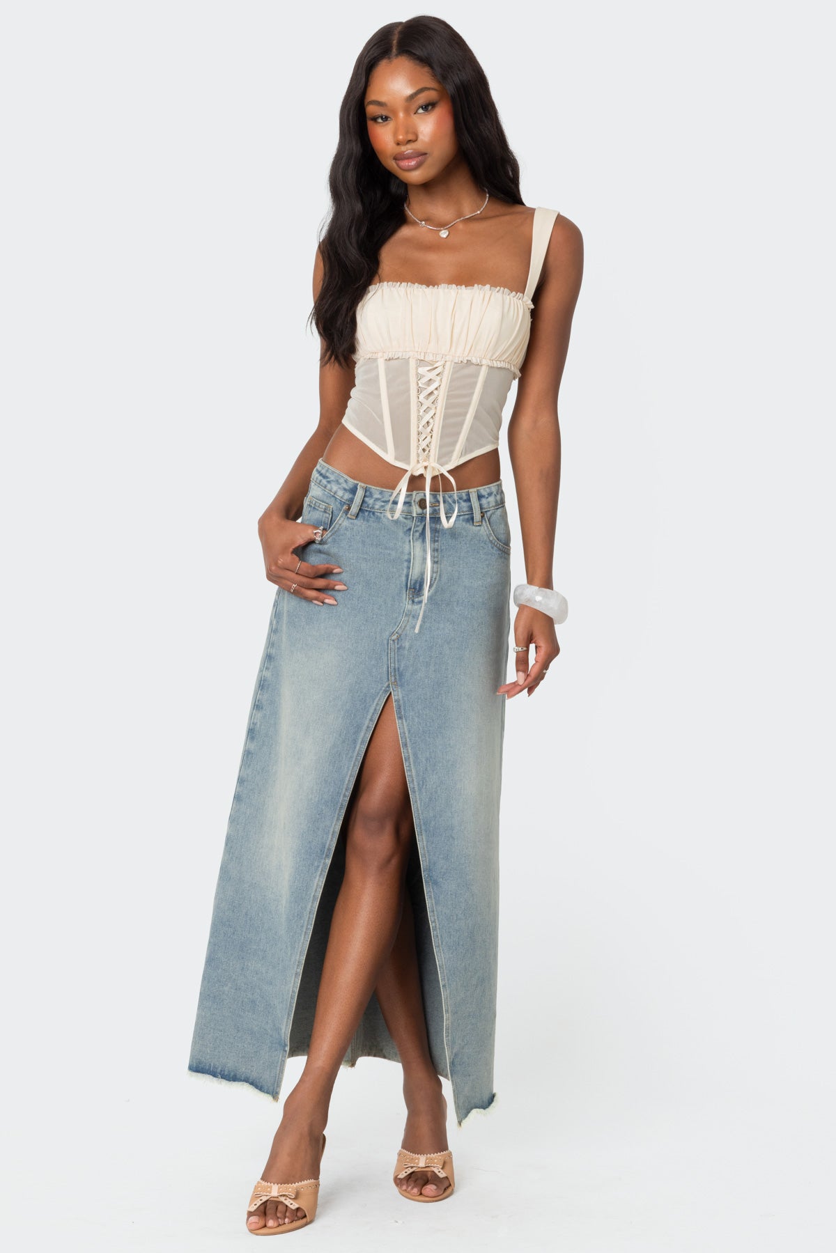 Dafne Gathered Sheer Mesh Corset - Image 5