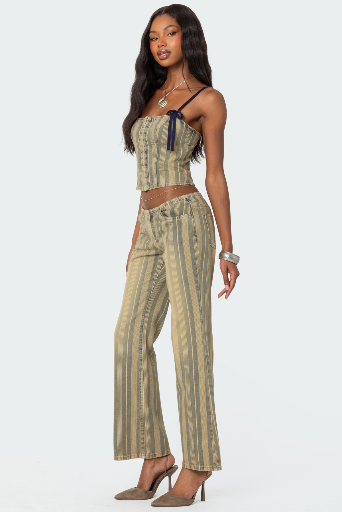 Eternity Pinstripe Low Rise Flared Jeans - Image 3