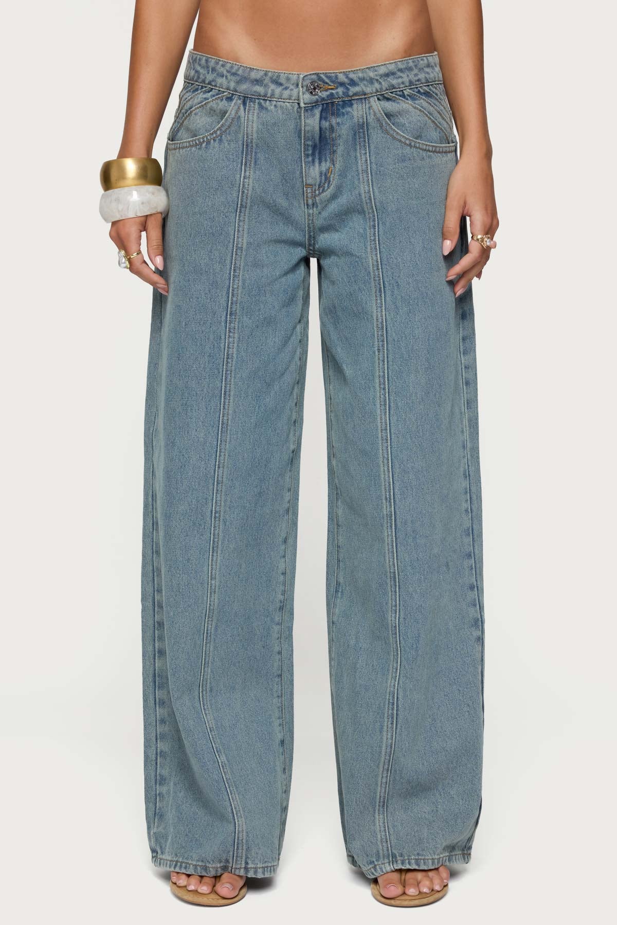 Stitch & Pleat Low Rise Baggy Jeans - Image 2