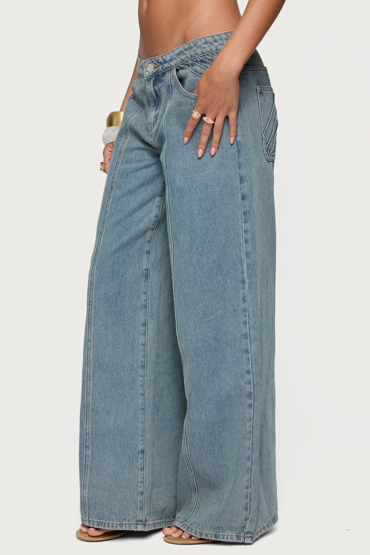 Stitch & Pleat Low Rise Baggy Jeans - Image 4