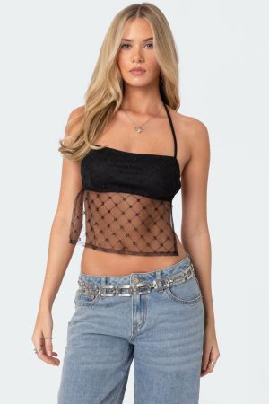 Sheer Sequin Backless Top