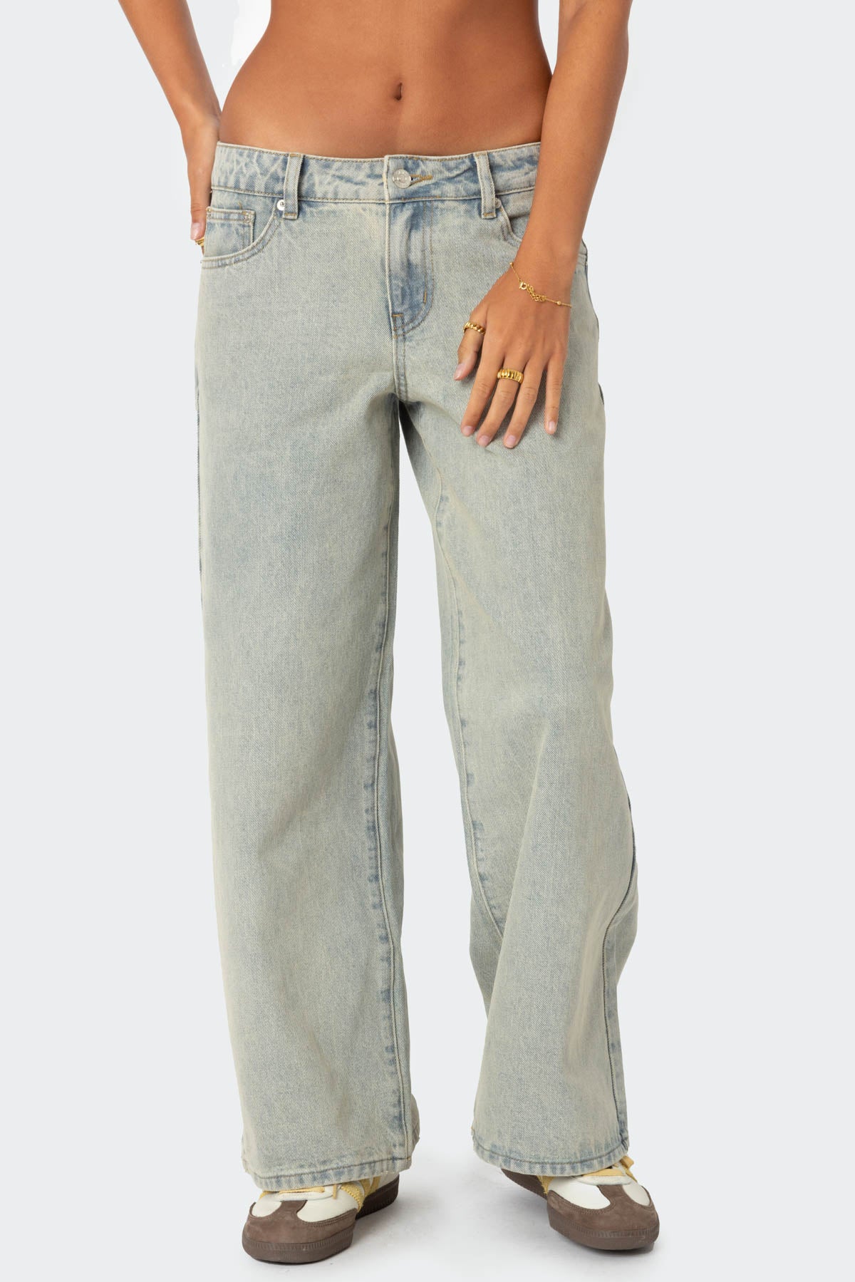 Petite Magda Acid Wash Low Rise Baggy Jeans - Image 2