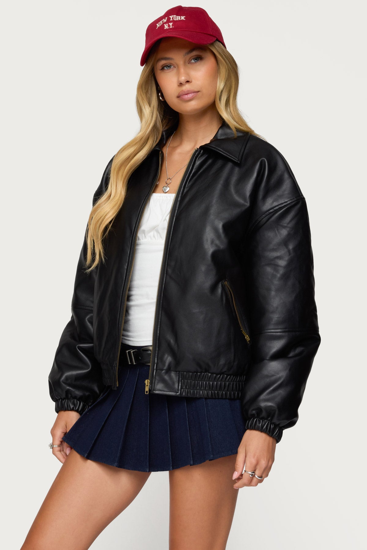 Halley Faux Leather Bomber Jacket - Image 4
