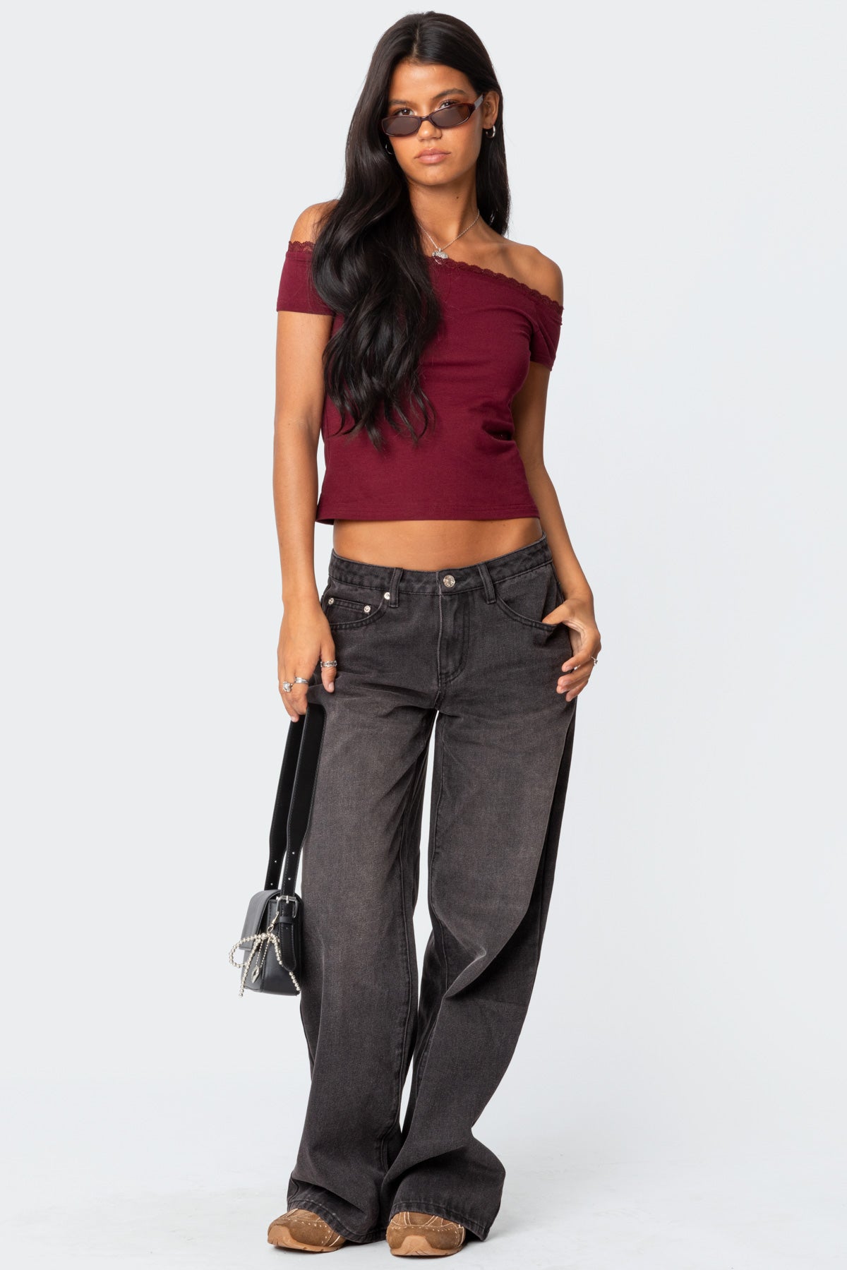 Xoe Off Shoulder Lace Trim Top - Image 2