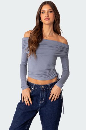 Gathered Fold Over Drawstring Top