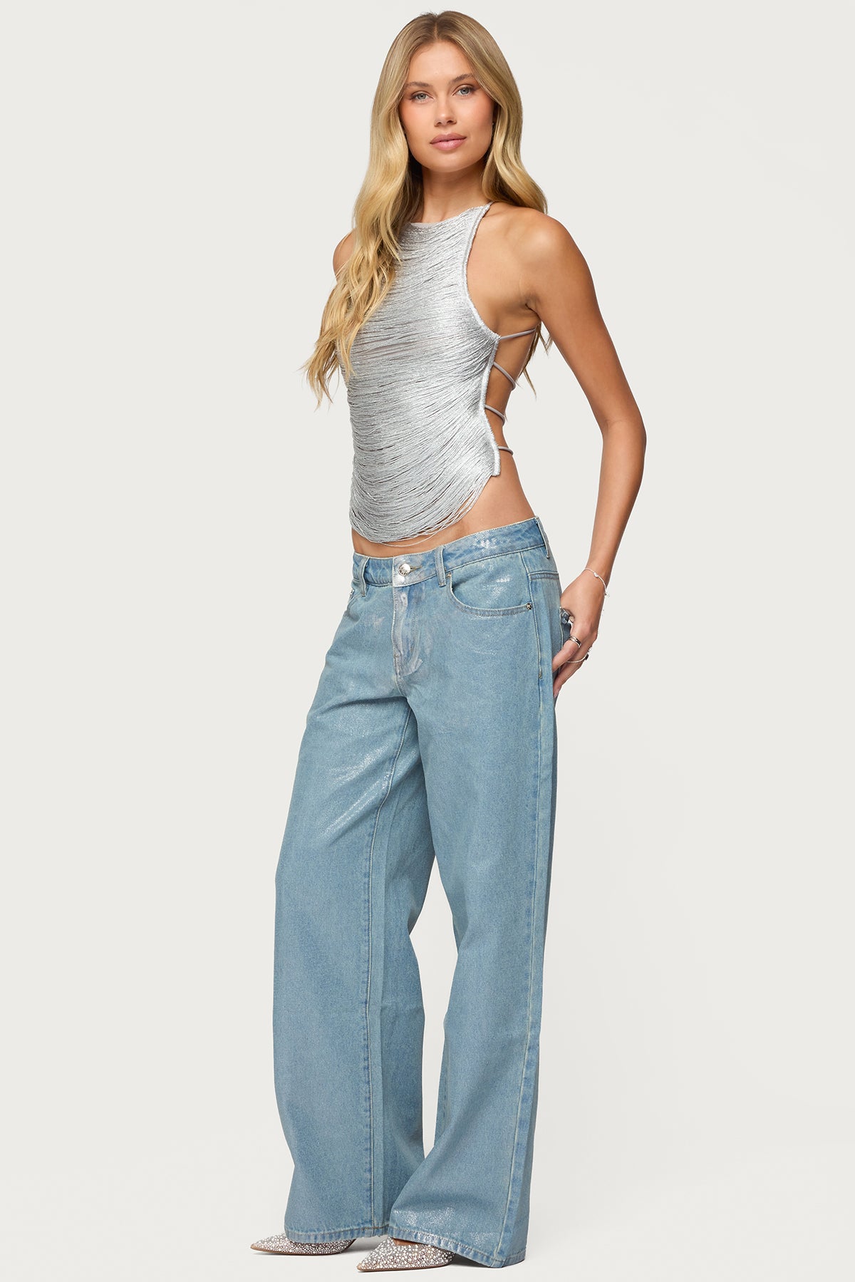 Jenney Shiny Low Rise Baggy Jeans - Image 4