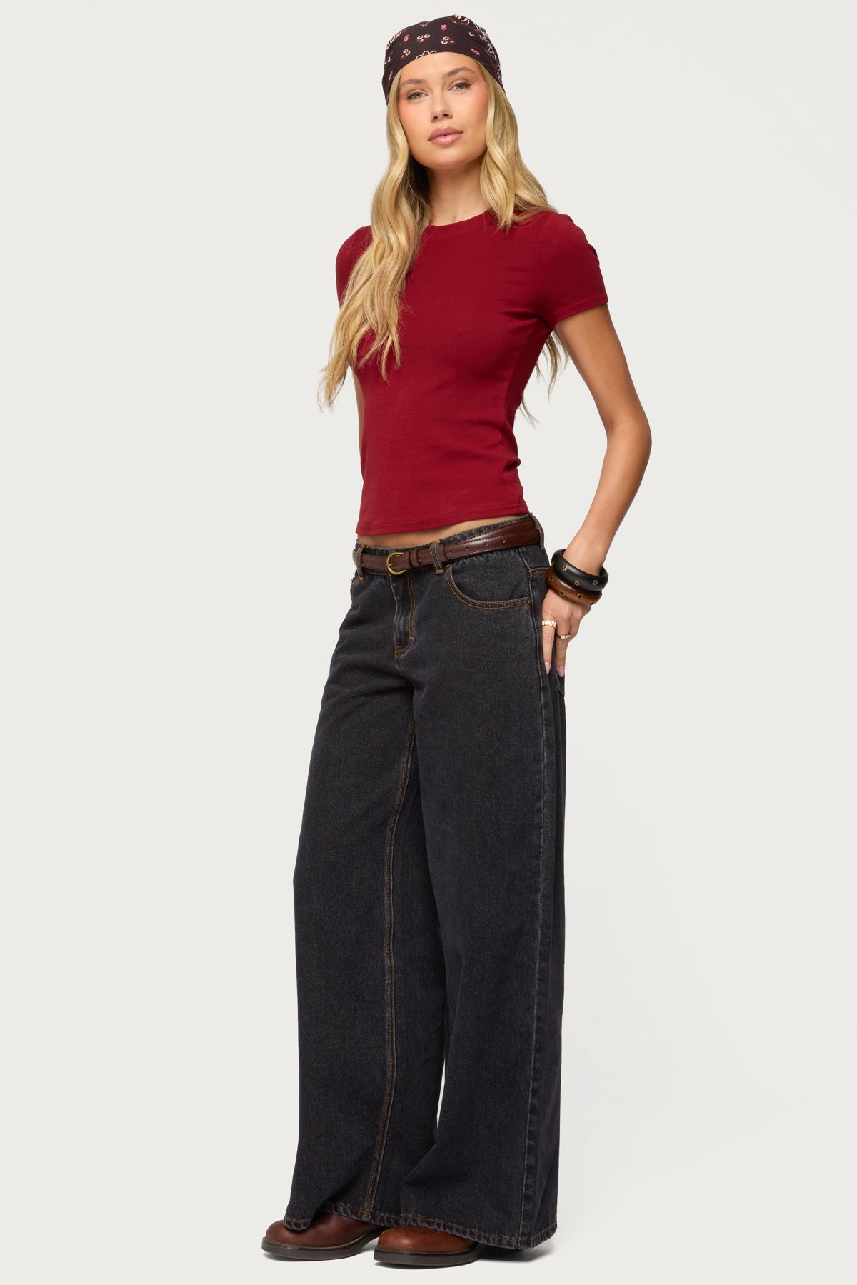 Contrast Stitch Low Rise Baggy Jeans - Image 3