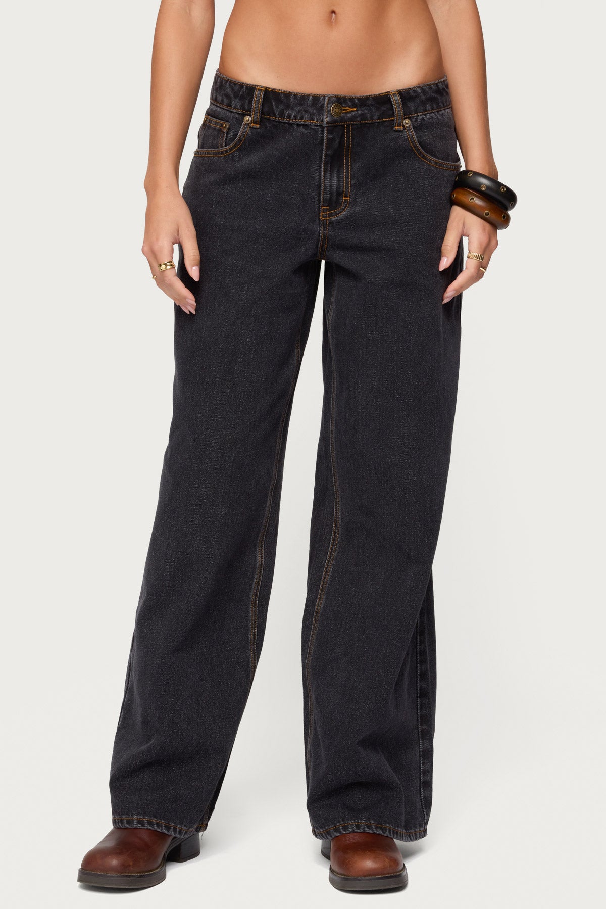 Contrast Stitch Low Rise Baggy Jeans - Image 2