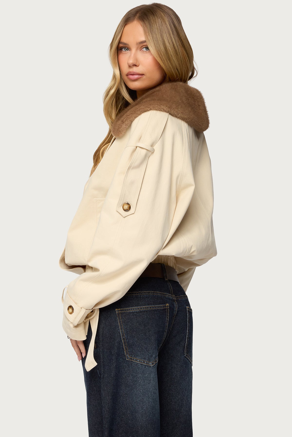 Detachable Faux Fur Trench Coat - Image 5